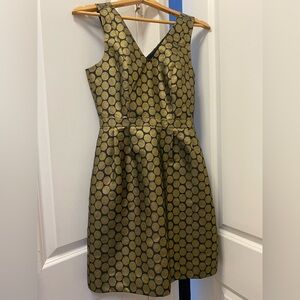 J. Crew Gold and Black Circle Pattern Mini Dress